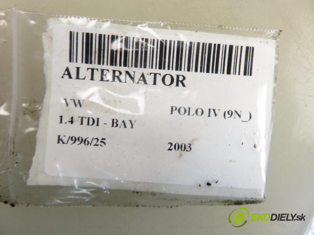 VW POLO (9N_) HB 2003 55,00 1.4 TDI - BAY 1422,00 Alternátor 045903023A ; 0124515022 (Alternátor)