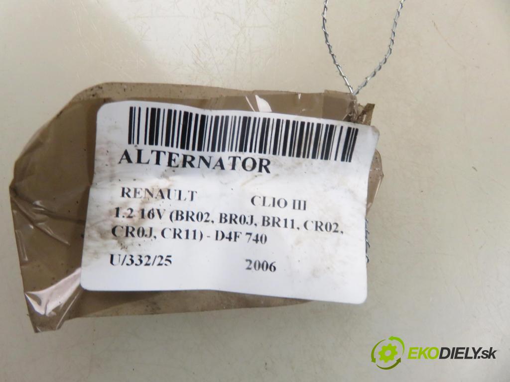 RENAULT CLIO III (BR0/1, CR0/1) HB 2006 55,00 1.2 16V 75 - D4F 740 1149,00 Alternátor 8200429898 ; 0124325139 (Alternátor)