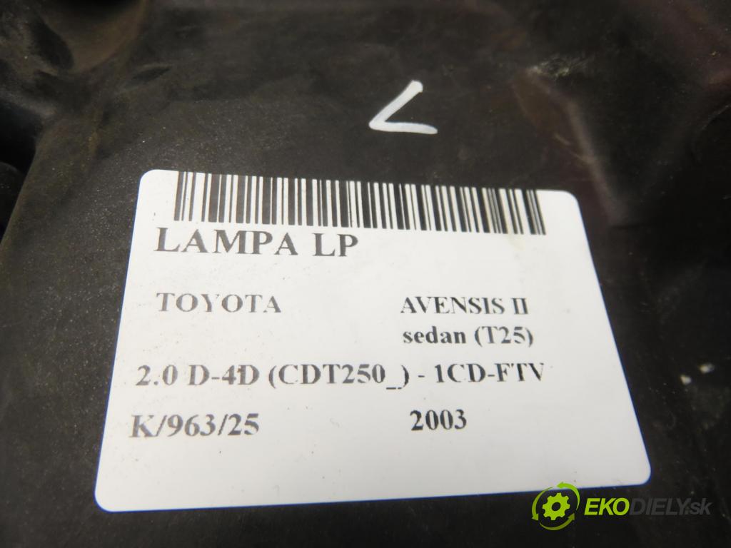 TOYOTA AVENSIS sedan (_T25_) SEDAN 2003 85,00 2.0 D-CAT 116- 1CD-FTV 1995,00 Svetlo LP