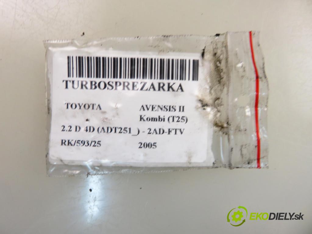 TOYOTA AVENSIS Kombi (_T25_) KOMBI 2005 110,00 2.2 D-4D (ADT251) 150 - 2AD-FTV 2231,00 Turbodúchadlo 172010R020 (Turbodúchadlo (kompletné))