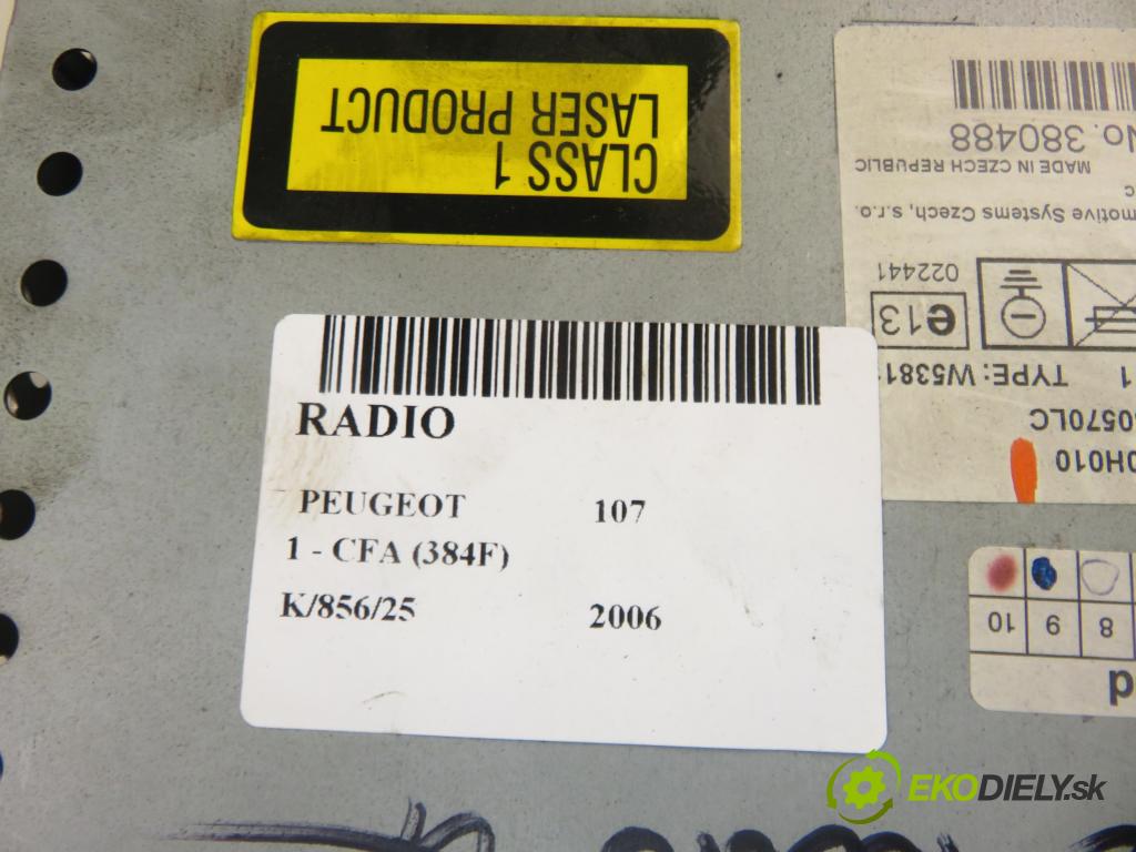 PEUGEOT 107 (PM_, PN_) HB 2006 50,00 1.0 68 - CFA (1KR) 998,00 RADIO 861200H010