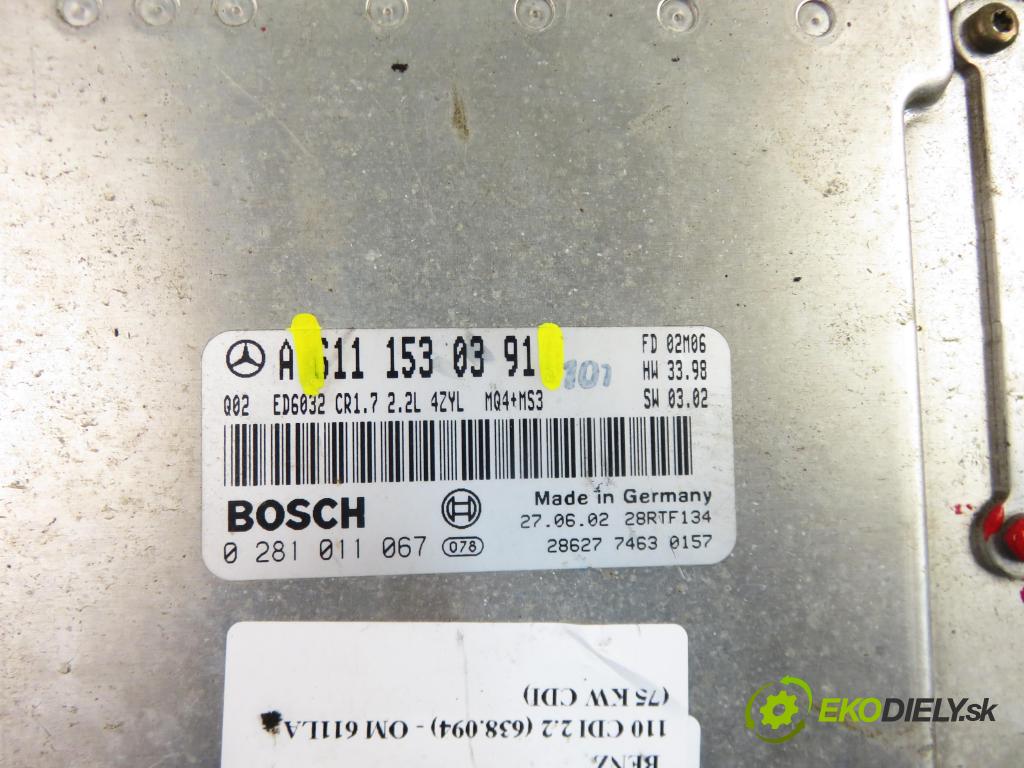 MERCEDES-BENZ VITO Skrzynia (638) FURGON 2002 90,00 112 CDI 2.2 (638.094) - OM 611.980 2151,00 Riadiaca jednotka Motor 6111530391 ; 0281011067