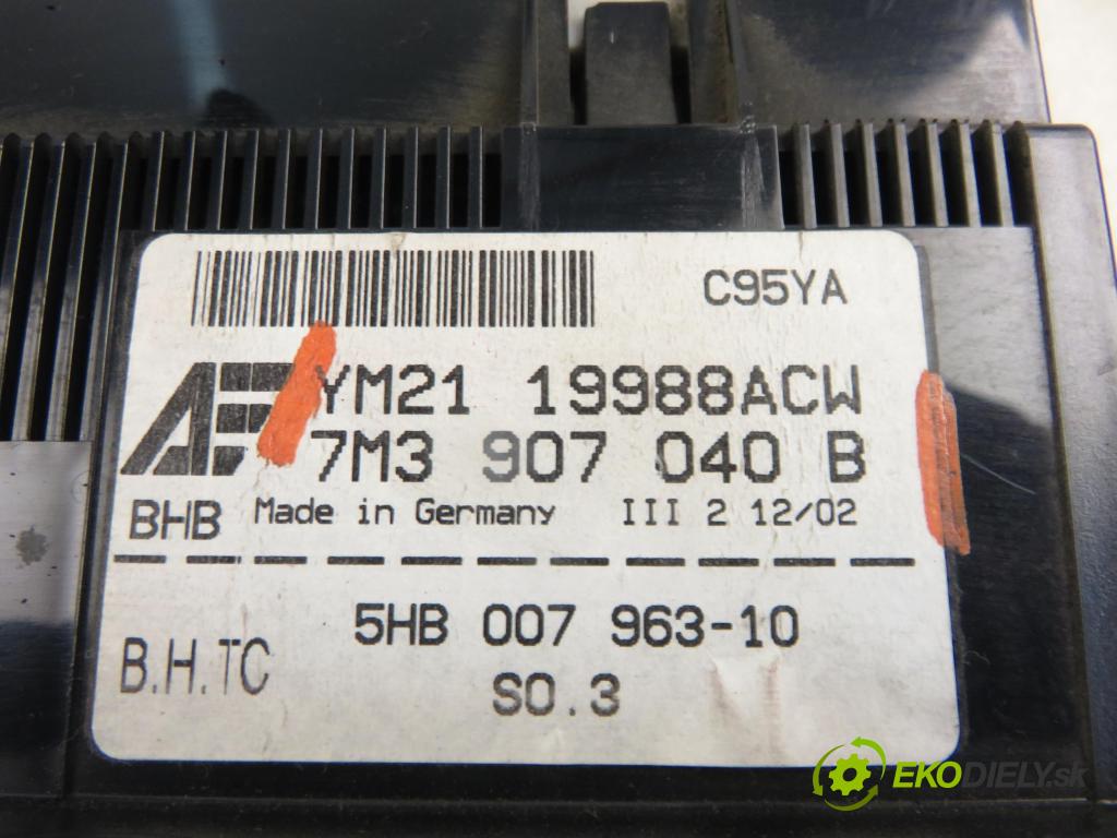 VW SHARAN (7M8, 7M9, 7M6) MINIVAN 2002 85,00 1.9 TDI PD 115 - AUY 1896,00 Panel kúrenia KLIMATRONIK 7M3907040B ; YM2119988ACW