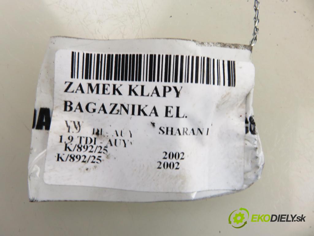 VW SHARAN (7M8, 7M9, 7M6) MINIVAN 2002 85,00 1.9 TDI PD 115 - AUY 1896,00 zámok dverí kufor EL. 7M4827501 ; YM21431C50DG