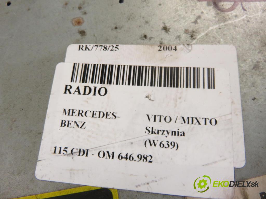 MERCEDES-BENZ VITO / MIXTO Skrzynia (W639) FURGON 2004 110,00 115 CDI 150 - OM 646.982 2148,00 RADIO CD 2038275242 ; 7612001530