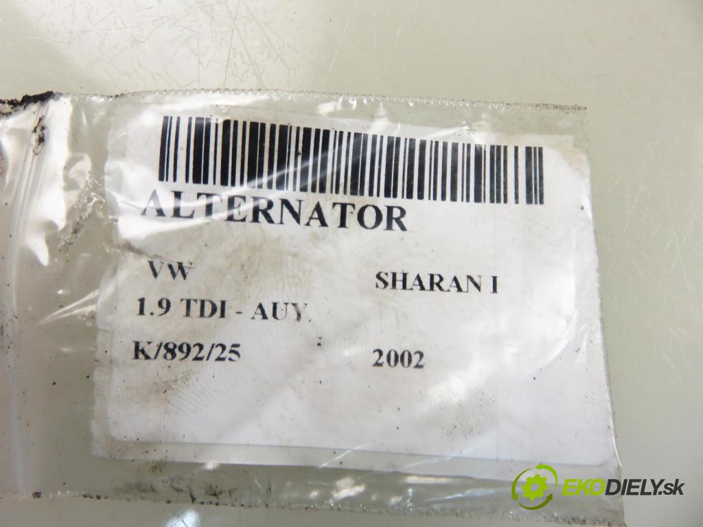 VW SHARAN (7M8, 7M9, 7M6) MINIVAN 2002 85,00 1.9 TDI PD 115 - AUY 1896,00 Alternátor  (Alternátor)