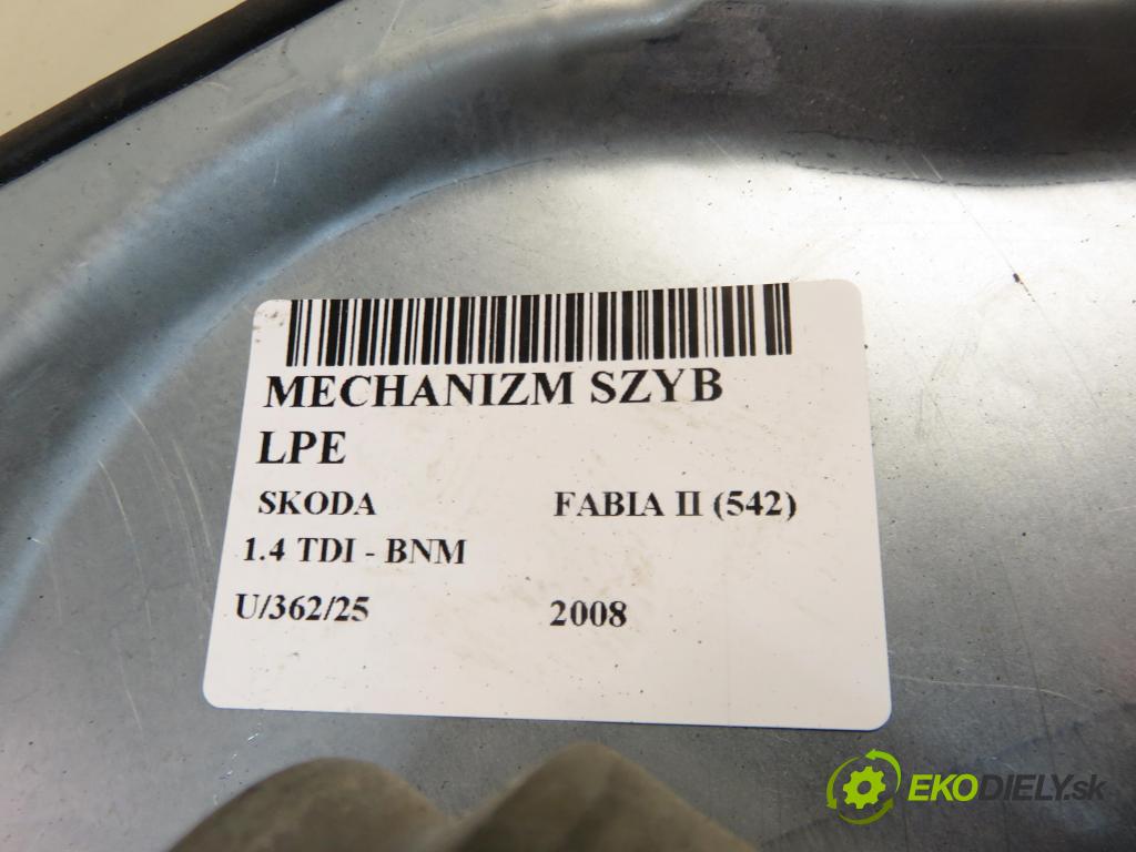 SKODA FABIA II (542) HB 2008 51,00 1.4 TDI - BNM 1422,00 mechanismus oken 6Q2959802F