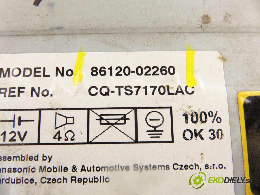 TOYOTA COROLLA (_E12_) HB 2004 71,00 1.4 VVT-i 97 (ZZE120) - 4ZZ-FE 1398,00 RADIO CD 8612002260
