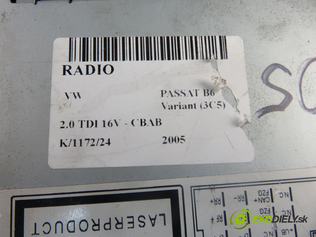 VW PASSAT B6 Variant (3C5) KOMBI 2008 103,00 2.0 TDI CR 16V 140 - CBAB 1968,00 RADIO CD 5M0035186AA