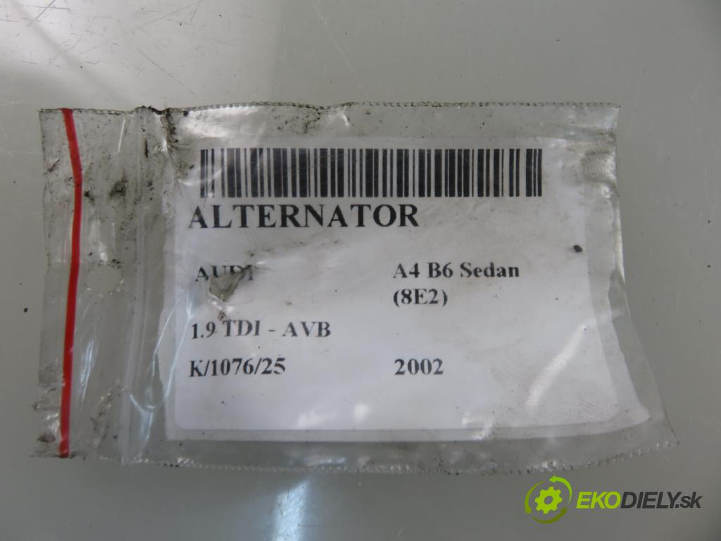 AUDI A4 (8E2, B6) SEDAN 2002 74,00 1.9 TDI PD 101 - AVB 1896,00 Alternátor 028903029Q (Alternátor)