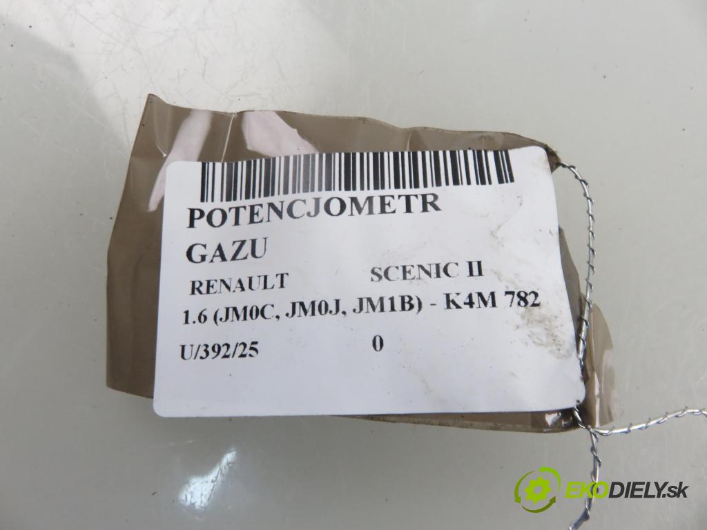 RENAULT SCENIC II (JM0/1_) MINIVAN 2005 83,00 1.6 (JM0C, JM0J, JM1B) - K4M 782 1598,00 Potenciometer plynu 8200159647 (Potenciometer plynového pedálu)