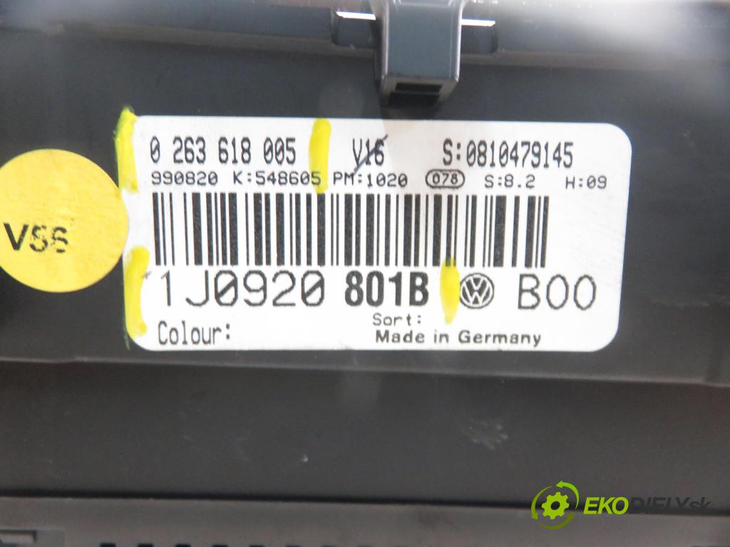VW BORA (1J2) SEDAN 1999 85,00 2 - APK 1984,00 prístrojovka elektrický 1J0920801B ; 0263618005