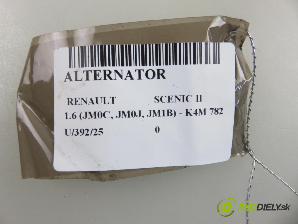 RENAULT SCENIC II (JM0/1_) MINIVAN 2005 83,00 1.6 (JM0C, JM0J, JM1B) - K4M 782 1598,00 Alternátor 8200323126 (Alternátor)