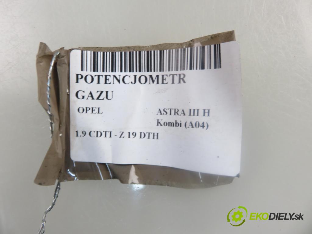 OPEL ASTRA H Kombi (A04) KOMBI 2006 110,00 1.9 CDTI - Z 19 DTH 1910,00 Potenciometer plynu 9157998BK ; 6PV00811200 (Potenciometer plynového pedálu)