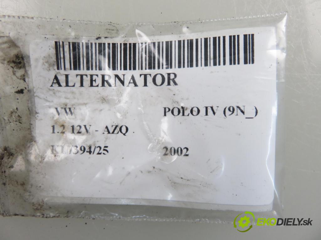 VW POLO (9N_) HB 2002 47,00 1.2 12V 64 - AZQ 1198,00 Alternátor SG9B048 (Alternátor)