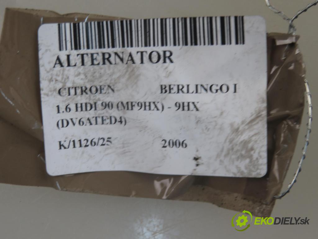 CITROEN BERLINGO / BERLINGO FIRST nadwozie wielkoprzestrzenne (MPV) KOMBIVAN 2006 66,00 1.6 HDI 90 - 9HX (DV6ATED4) 1560,00 Alternátor 9646321880 ; 0124525035 (Alternátor)
