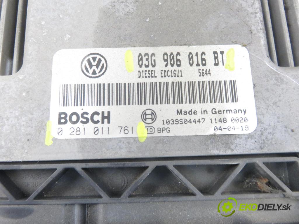 VW TOURAN (1T1, 1T2) MINIVAN 2004 74,00 1.9 TDI PD 100 - AVQ 1896,00 Riadiaca jednotka Motor 03G906016BT ; 0281011761