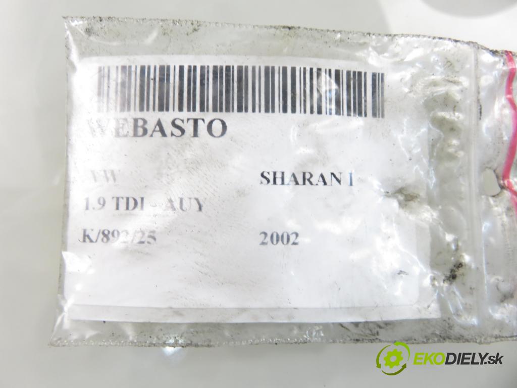 VW SHARAN (7M8, 7M9, 7M6) MINIVAN 2002 85,00 1.9 TDI PD 115 - AUY 1896,00 Webasto 7M3815071A ; YM2118K463CA ; D5WZ (Webasto (nezávislé topení))