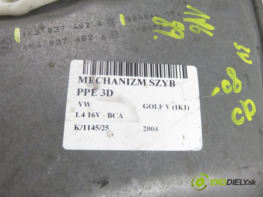VW GOLF V (1K1) HB 2004 55,00 1.4 16V - BCA 1390,00 Mechanizmus okien 3D 1K3837462A ; 1K0959792C ; F005S00152