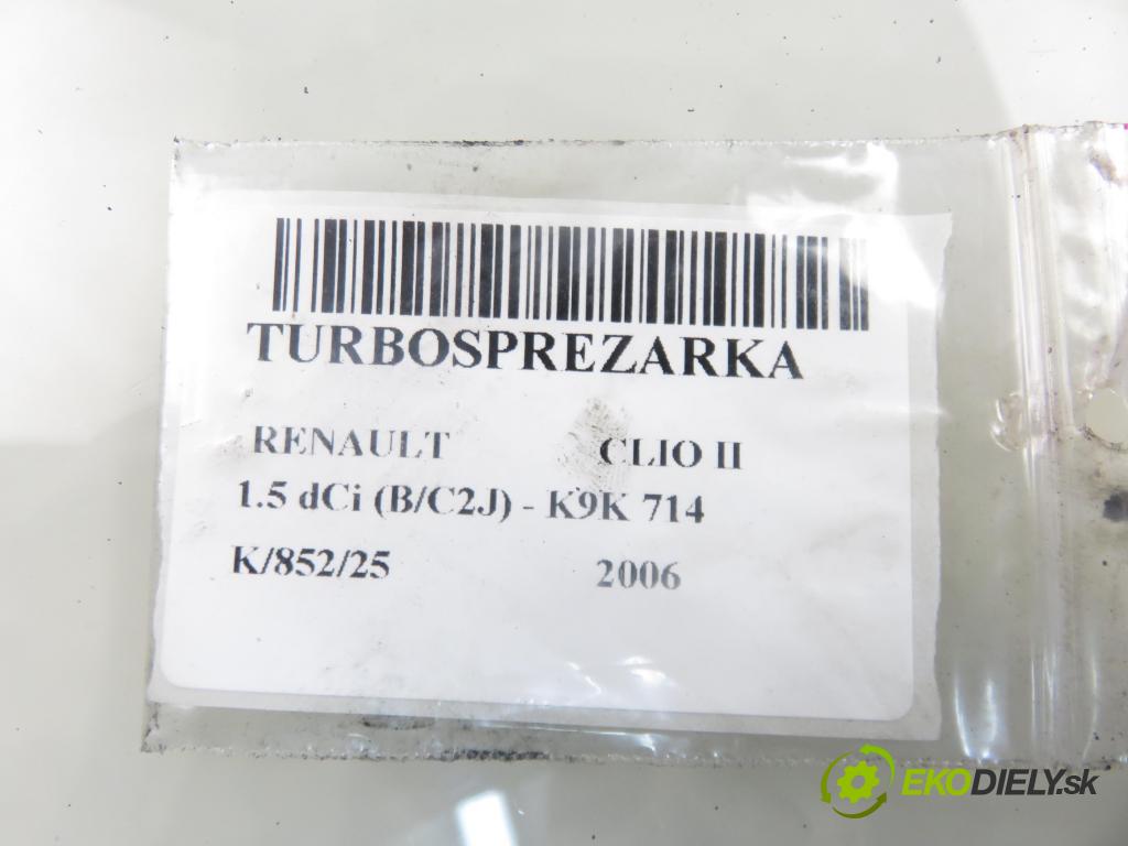 RENAULT CLIO II (BB_, CB_) HB 2006 50,00 1.5 dCi 68 - K9K 714 1461,00 RYCHLONABÍJEČKA: 54359710011 (Kompletní turbodmychadlo)
