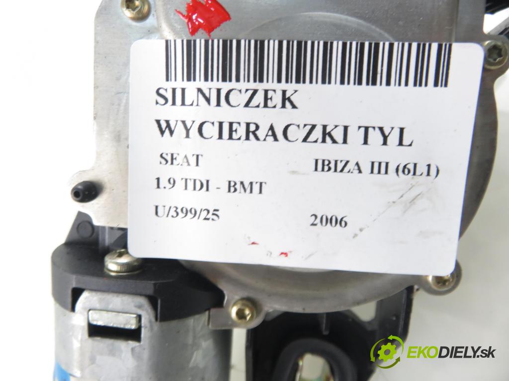 SEAT IBIZA III (6L1) HB 2006 74,00 1.9 TDI - AXR 1896,00 motorek stěrače ZADNÍ: 6L6955711C ; 53030312