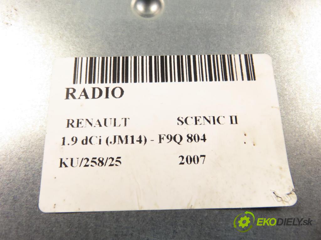 RENAULT SCENIC II (JM0/1_) MINIVAN 2007 0,00 1.9 dCi (JM14) - F9Q 804 1870,00 RADIO 8200607918B ; 8200607918T