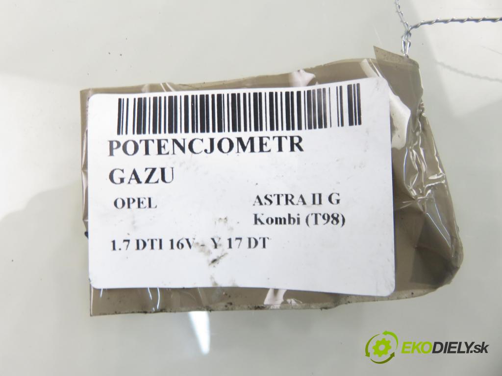OPEL ASTRA G Kombi (T98) KOMBI 2004 55,00 1.7 DTI 16V - Y 17 DT 1686,00 Potenciometer plynu 9157998BK ; 6PV00811200 (Potenciometer plynového pedálu)