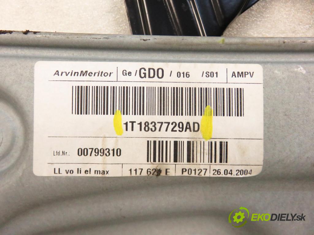 VW TOURAN (1T1, 1T2) MINIVAN 2004 74,00 1.9 TDI PD 100 - AVQ 1896,00 mechanismus oken 1T1837729AD