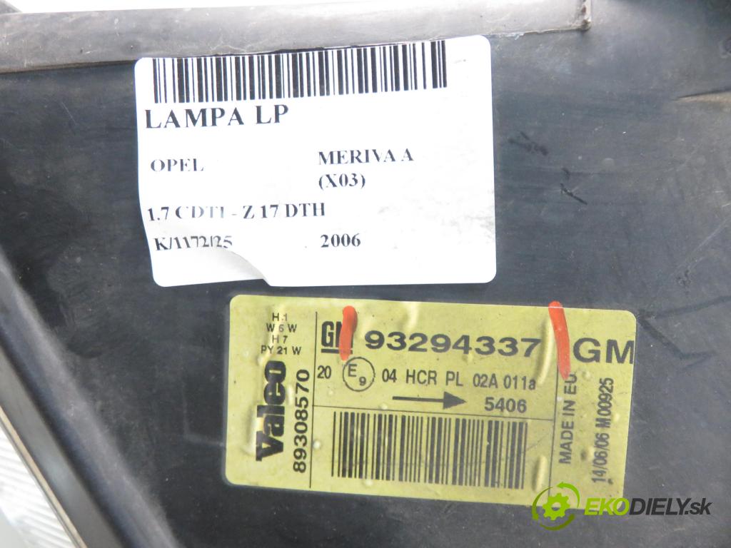 OPEL MERIVA A nadwozie wielkoprzestrzenne (MPV) (X03) HB 2006 74,00 1.7 CDTI 100 - Z 17 DTH 1686,00 Svetlo LP 93294337