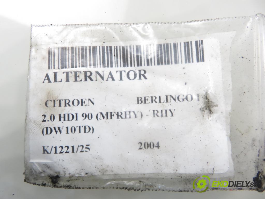 CITROEN BERLINGO / BERLINGO FIRST nadwozie wielkoprzestrzenne (MPV) KOMBIVAN 2004 66,00 2.0 HDI 90 1997,00 Alternátor 9646477580 (Alternátor)