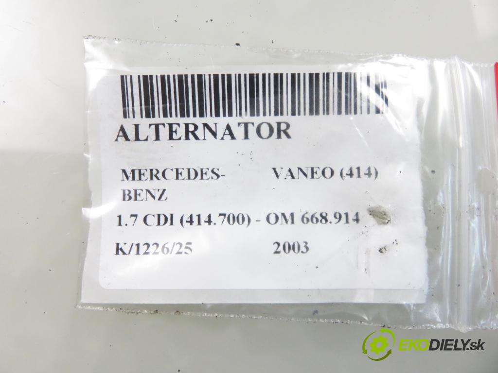 MERCEDES-BENZ VANEO (414) MINIVAN 2003 67,00 1.7 CDI (414.700) - OM 668.914 1689,00 Alternátor 2548702 (Alternátor)