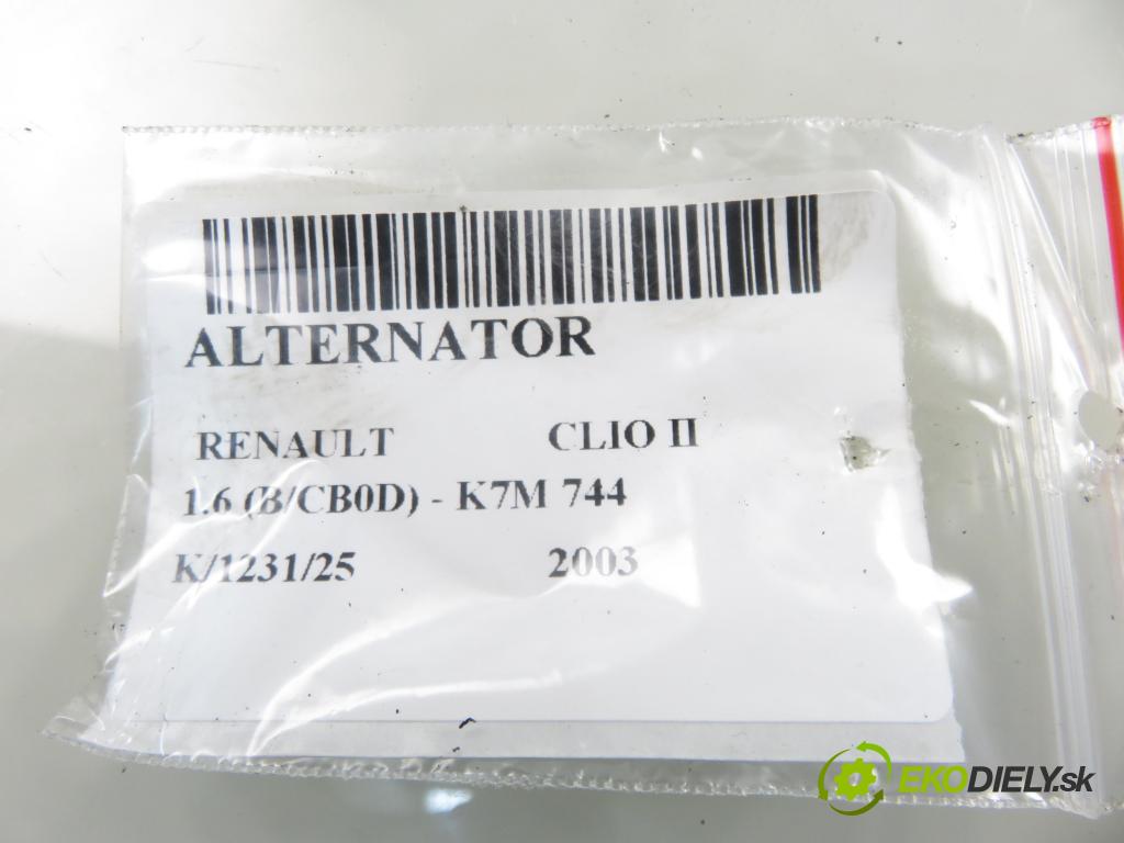 RENAULT CLIO II (BB_, CB_) HB 2003 66,00 1.6 (B/CB0D) - K7M 744 1598,00 Alternátor 0124415014 ; 7700434900 (Alternátor)