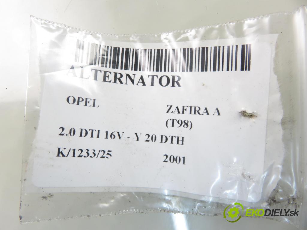 OPEL ZAFIRA A Nadwozie Wielkopojemne (MPV) (T98)  MINIVAN 2001 74,00 2.0 DTI 16V 101 - Y 20 DTH 1995,00 Alternátor 0124415005 (Alternátor)