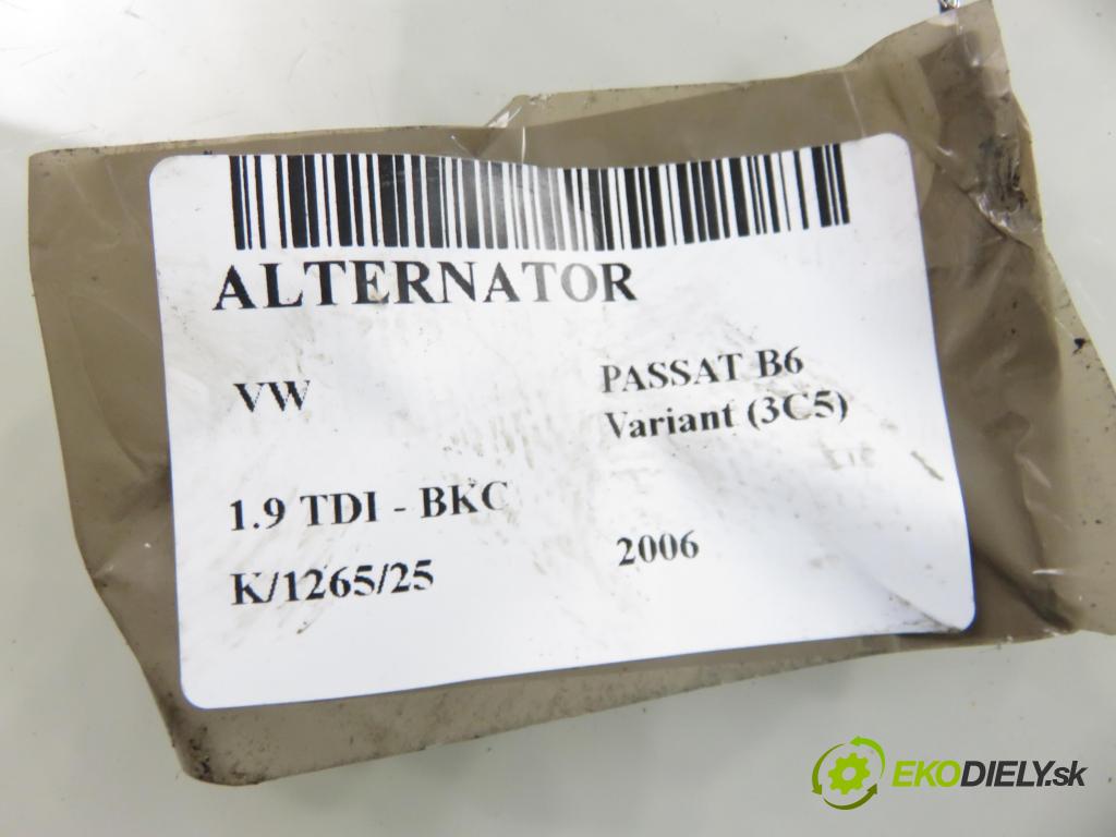VW PASSAT B6 Variant (3C5) KOMBI 2006 77,00 1.9 TDI - BKC 1896,00 Alternátor 021903026L ; TG17C019 (Alternátor)