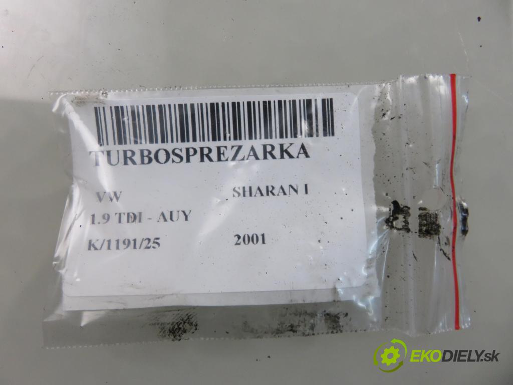 VW SHARAN (7M8, 7M9, 7M6) MINIVAN 2001 85,00 1.9 TDI PD 115 - AUY 1896,00 RYCHLONABÍJEČKA: 03G253014E (Kompletní turbodmychadlo)
