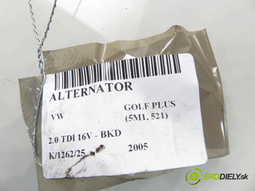 VW GOLF PLUS (5M1, 521) MINIVAN 2005 103,00 2.0 TDI 16V - BKD 1968,00 Alternátor  (Alternátor)
