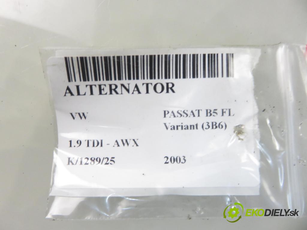 VW PASSAT B5.5 Variant (3B6) KOMBI 2003 96,00 1.9 TDI - AWX 1896,00 Alternátor 028903031 ; 0124515083 (Alternátor)