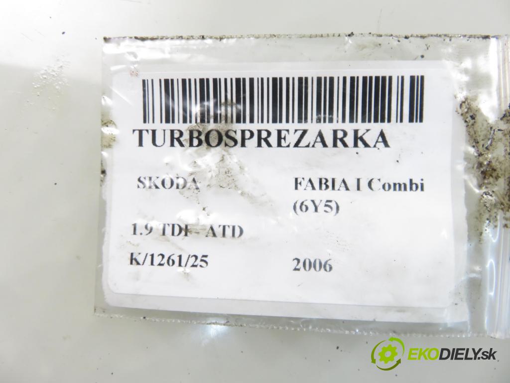 SKODA FABIA I Combi (6Y5) KOMBI 2006 74,00 1.9 TDI - ATD 1896,00 Turbodúchadlo 038253014A (Turbodúchadlo (kompletné))