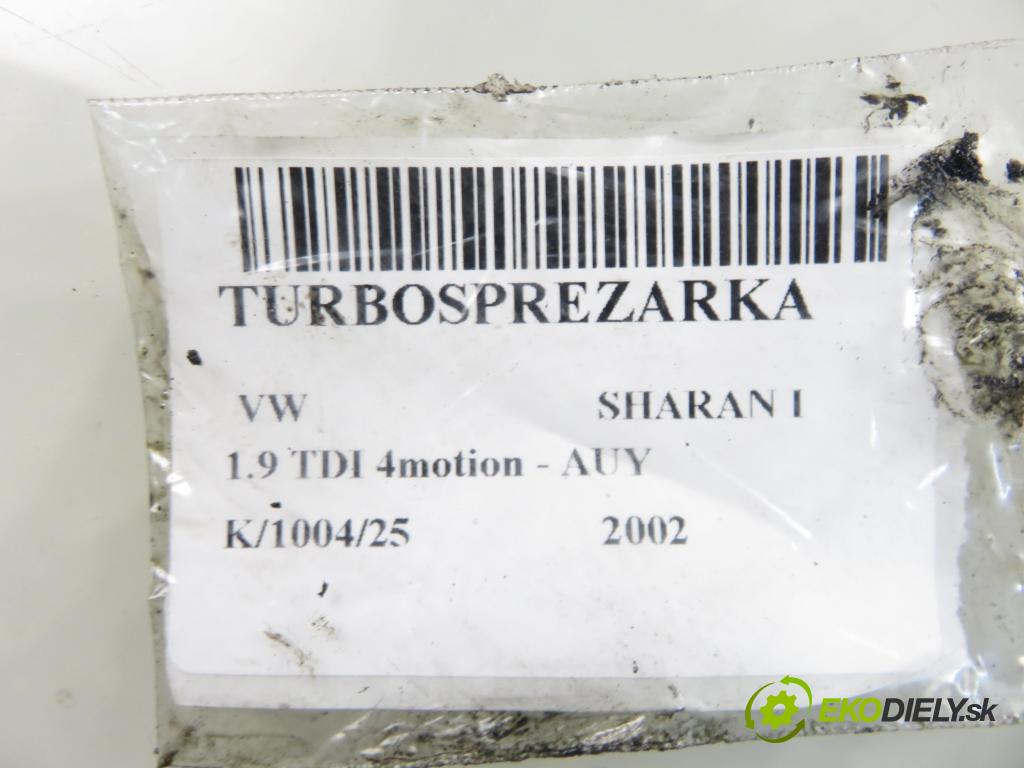 VW SHARAN (7M8, 7M9, 7M6) MINIVAN 2002 85,00 1.9 TDI PD 115 4motion - AUY 1896,00 RYCHLONABÍJEČKA: 038253019N (Kompletní turbodmychadlo)