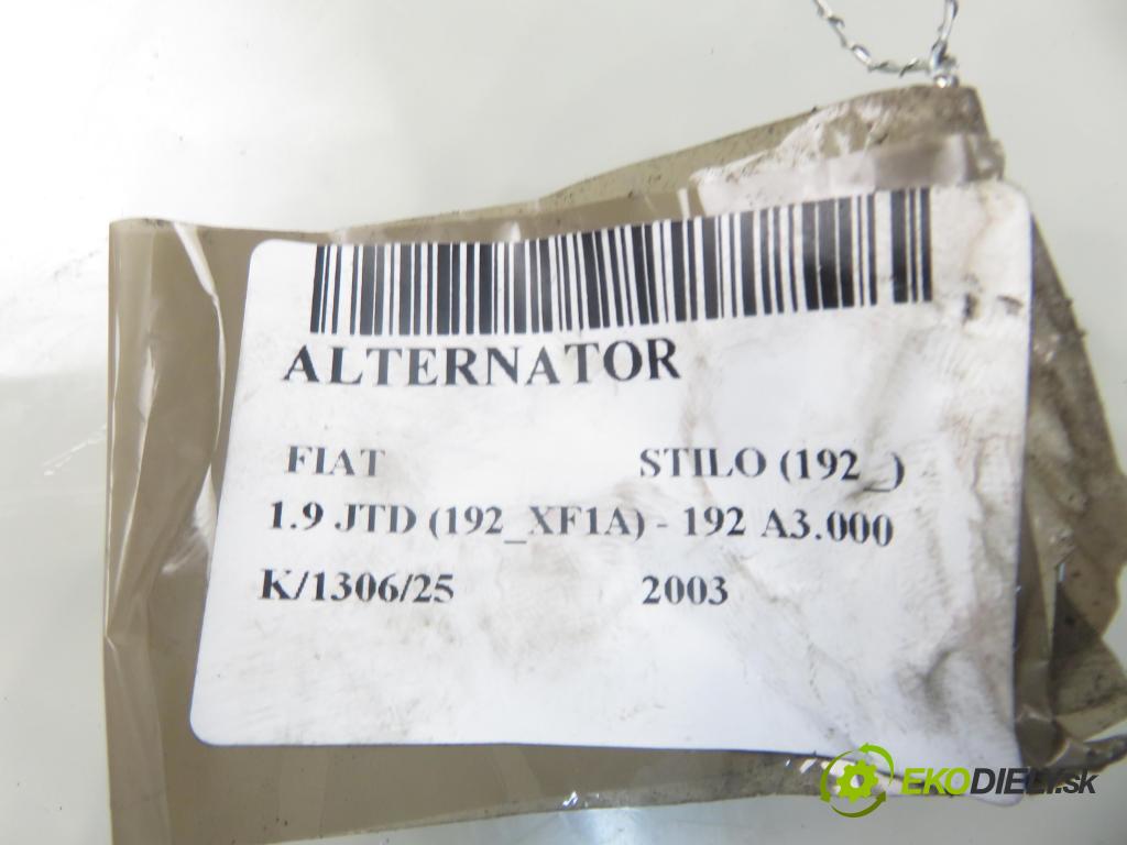 FIAT STILO (192_) HB 2003 59,00 1.9 JTD (192_XF1A) - 192 A3.000 1910,00 Alternátor A4043 (Alternátor)