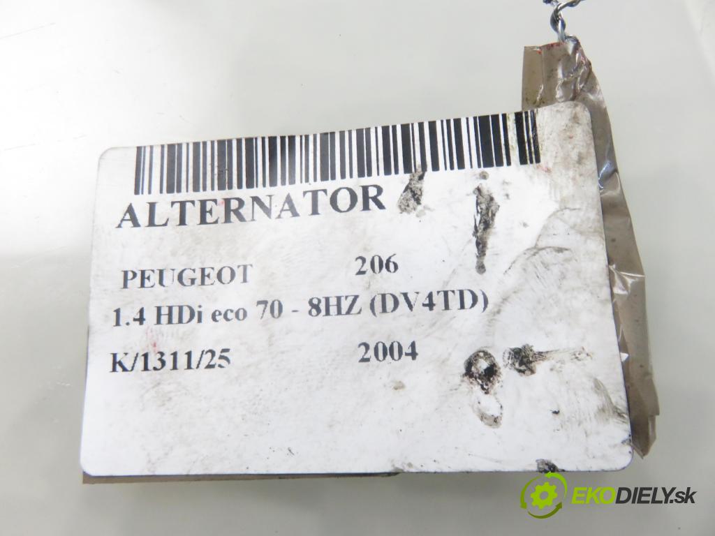 PEUGEOT 206 liftback (2A/C) HB 2004 50,00 1.4 HDi 8V 70 - 8HZ 1398,00 Alternátor 9646476280 (Alternátor)