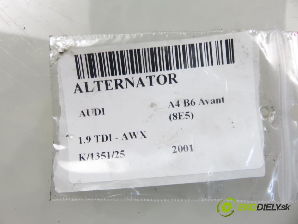 AUDI A4 Avant (8E5, B6) KOMBI 2001 96,00 1.9 TDI - AWX 1896,00 Alternátor 028903029Q ; 0124525010 (Alternátor)