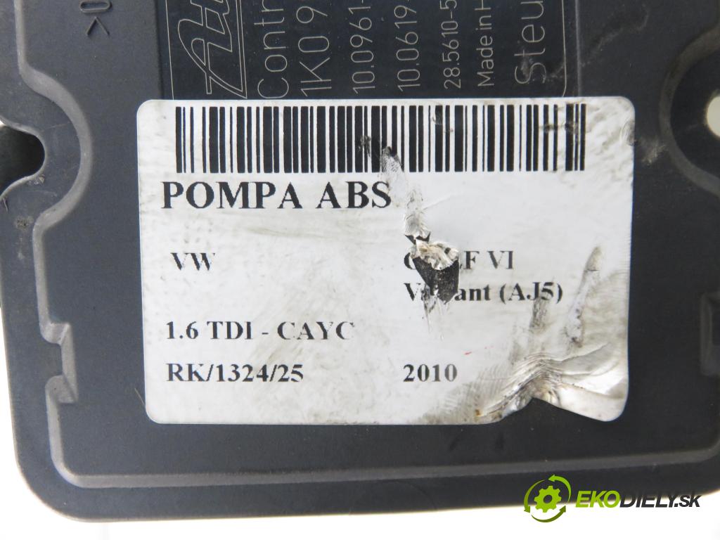 VW GOLF VI Variant (AJ5) KOMBI 2010 77,00 1.6 TDI - CAYC 1598,00 Pumpa ABS 1K0907379AH ; 10096103333 ; 1K0614517BG (Pumpa ABS)