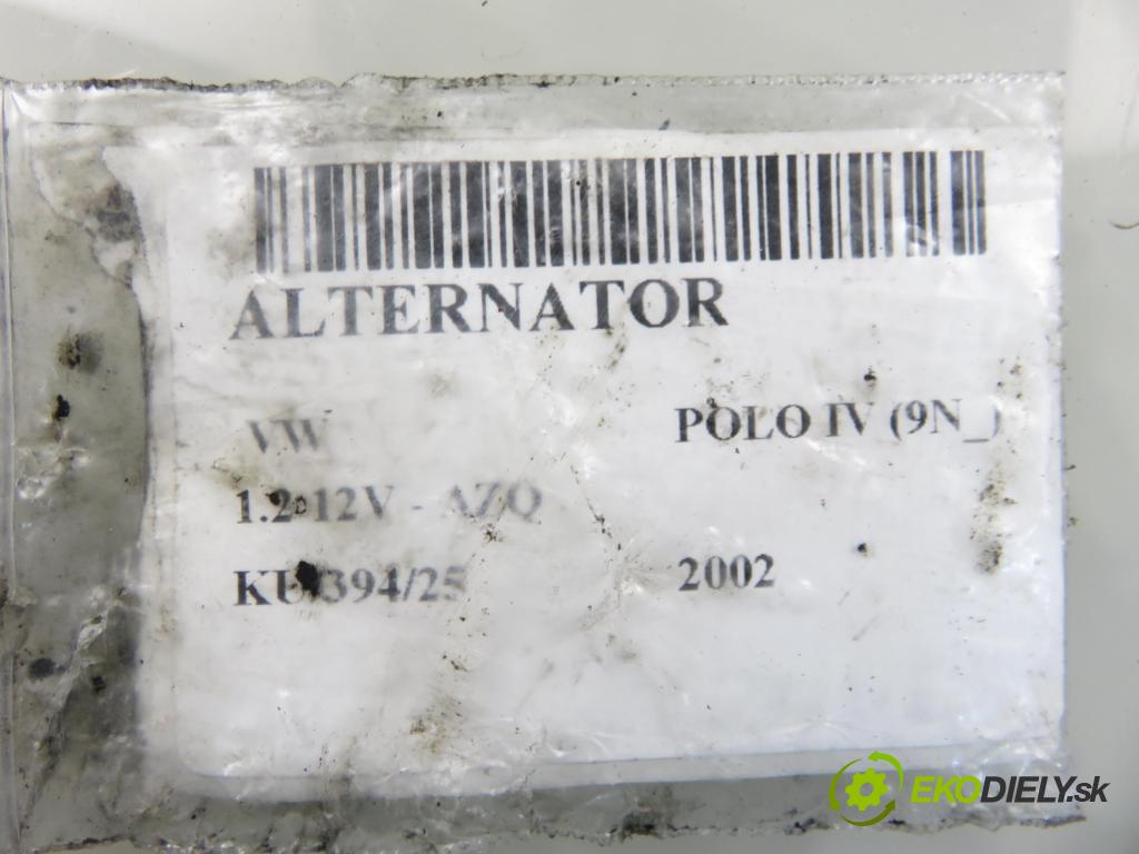 VW POLO (9N_) HB 2002 47,00 1.2 12V 64 - AZQ 1198,00 Alternátor SG9B048 (Alternátor)