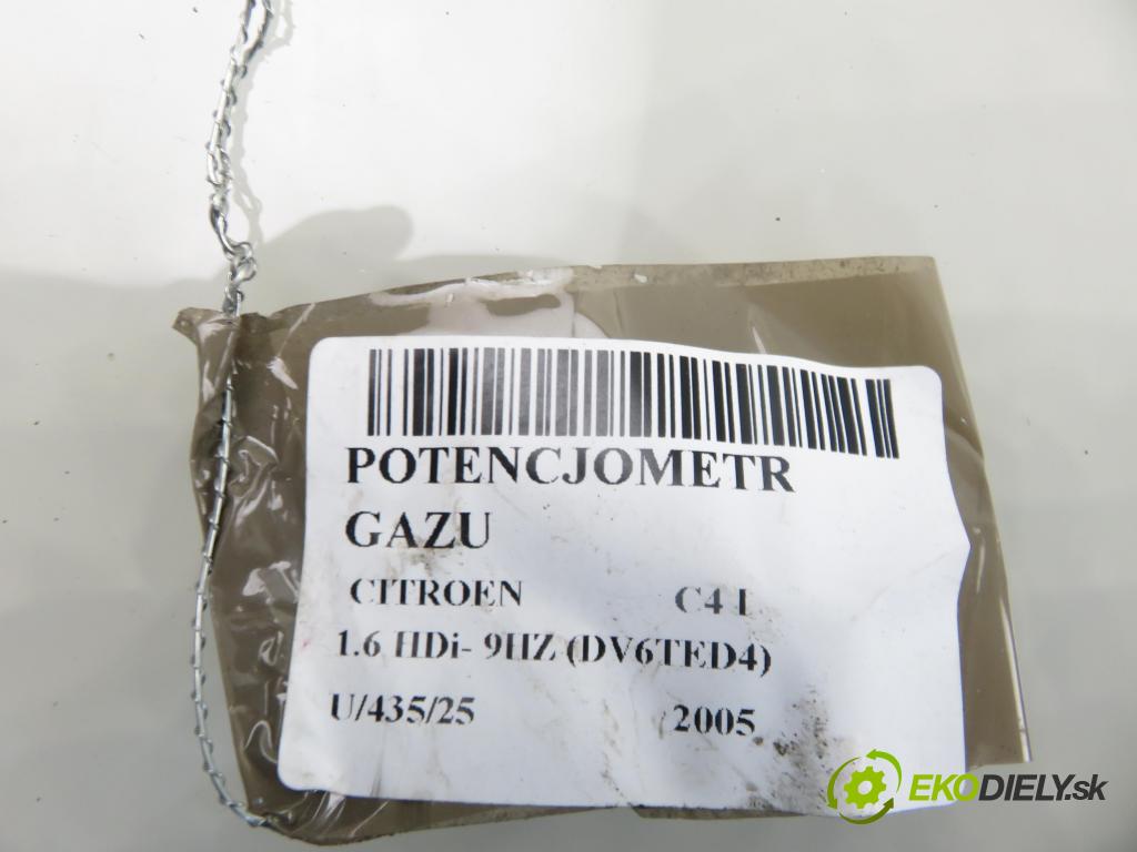 CITROEN C4 I (LC_) HB 2005 80,00 1.6 HDi 109 - 9HZ (DV6TED4) 1560,00 Potenciometer plynu 0280755001 ; 9650889180 ; F00C3E2429 (Potenciometer plynového pedálu)