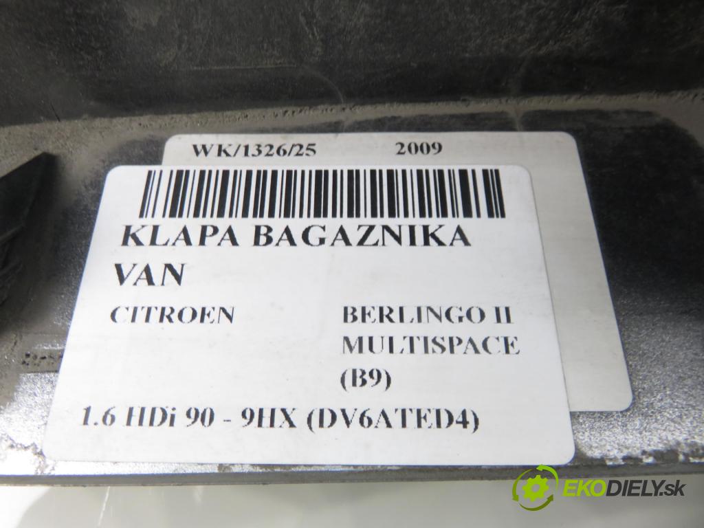 CITROEN BERLINGO MULTISPACE (B9) KOMBIVAN 2009 66,00 1.6 HDi 90 - 9HX (DV6ATED4) 1560,00 zadní část - čelo dveří kufr 9683111177