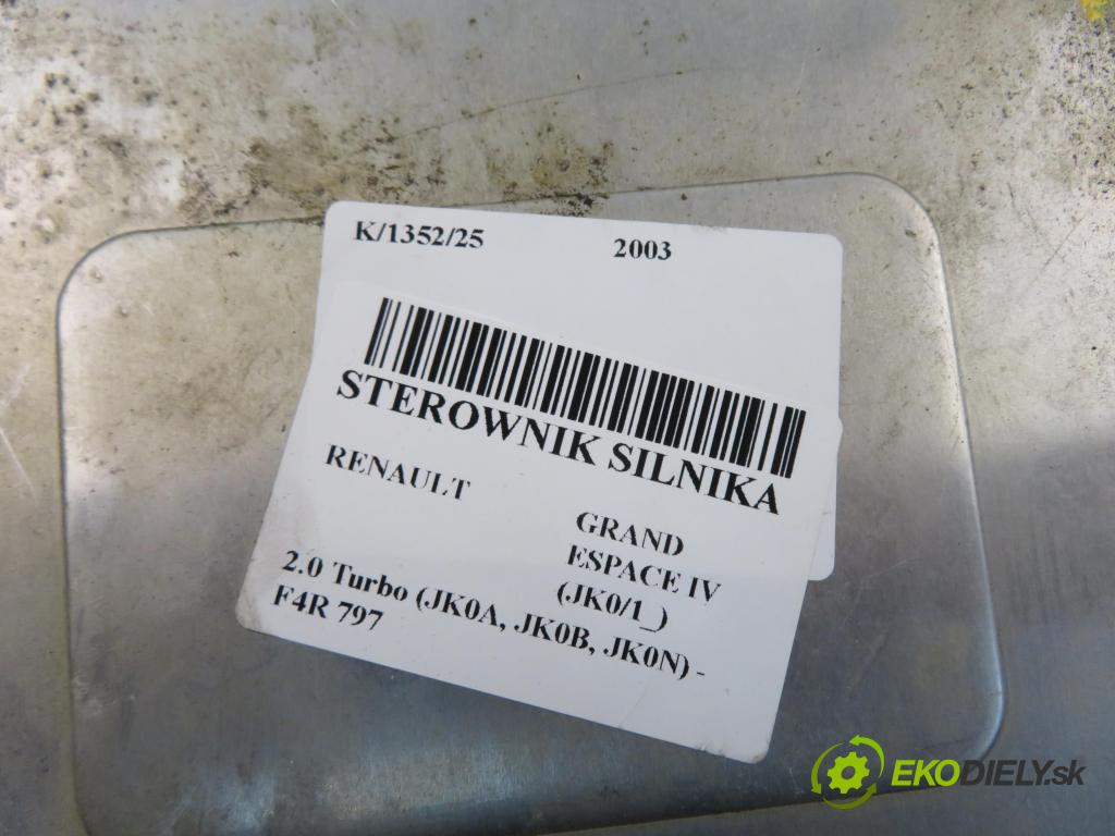 RENAULT GRAND ESPACE IV (JK0/1_) MINIVAN 2003 125,00 2.0 Turbo (JK0A, JK0B, JK0N) - F4R 797 1998,00 řídící jednotka motora 8200279458 ; 8200279459 ; S2000RPMT