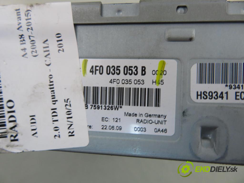 AUDI A4 Avant (8K5, B8) KOMBI 2010 125,00 2.0 TDI quattro - CAHA 1968,00 TUNER RÁDIO: 4F0035053B