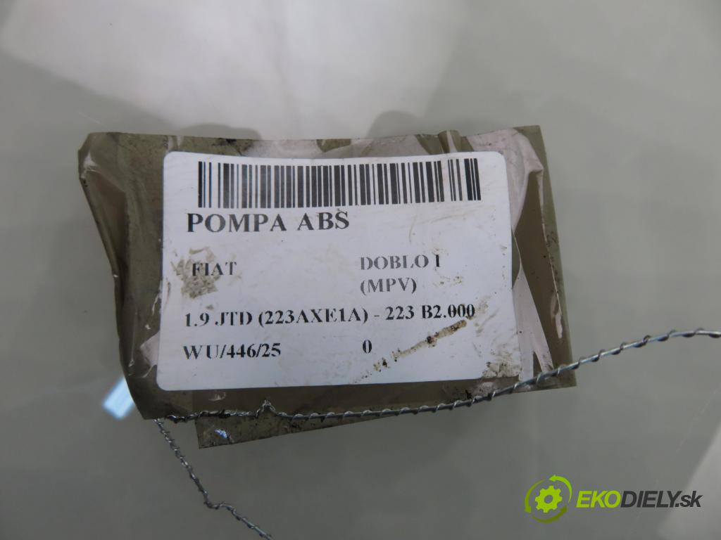 FIAT DOBLO nadwozie wielkoprzestrzenne (MPV) (119_, 223_) KOMBIVAN 2002 74,00 1.9 JTD 100 - 182 B9.000 1910,00 Pumpa ABS 10094916023 ; 46767474 (Pumpa ABS)