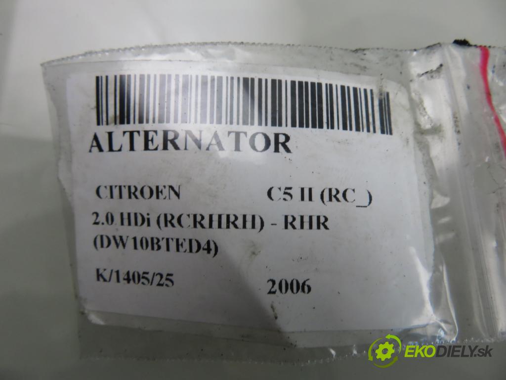 CITROEN C5 II (RC_) LIFTBACK 2006 100,00 2.0 HDi 136 - RHR (DW10BTED4) 1997,00 Alternátor 9654752880 ; A004TJ0084C (Alternátor)